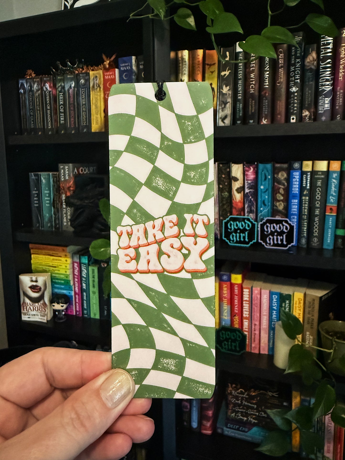 Take it Easy, Green checker print Acrylic Bookmark