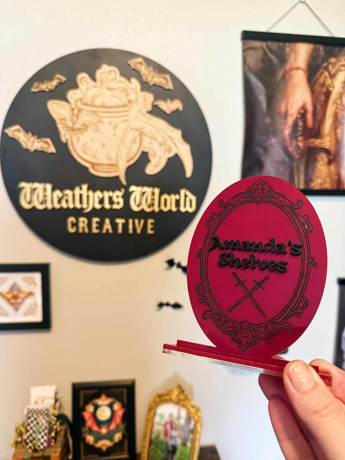 Dibs on the Villain - Engraved Swords bookshelf sign