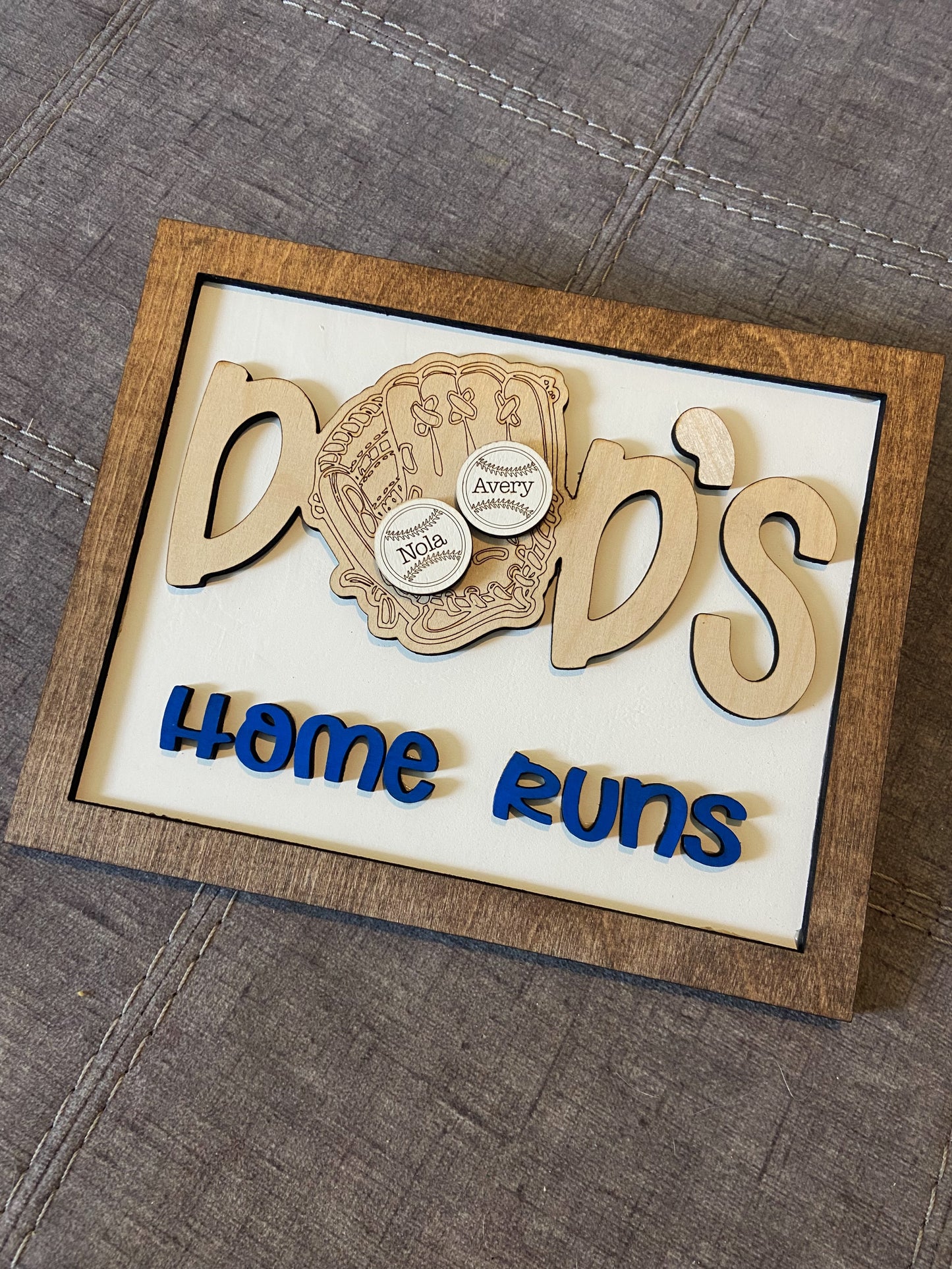 Dad's Home Runs Custom Baseball Themed Sign
