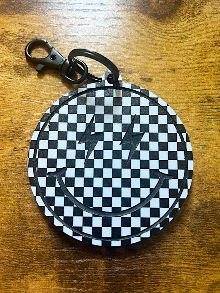 Checkered Custom Monogram Keychain, Backpack tag, diaper bag tag - Single or Double Sided Design