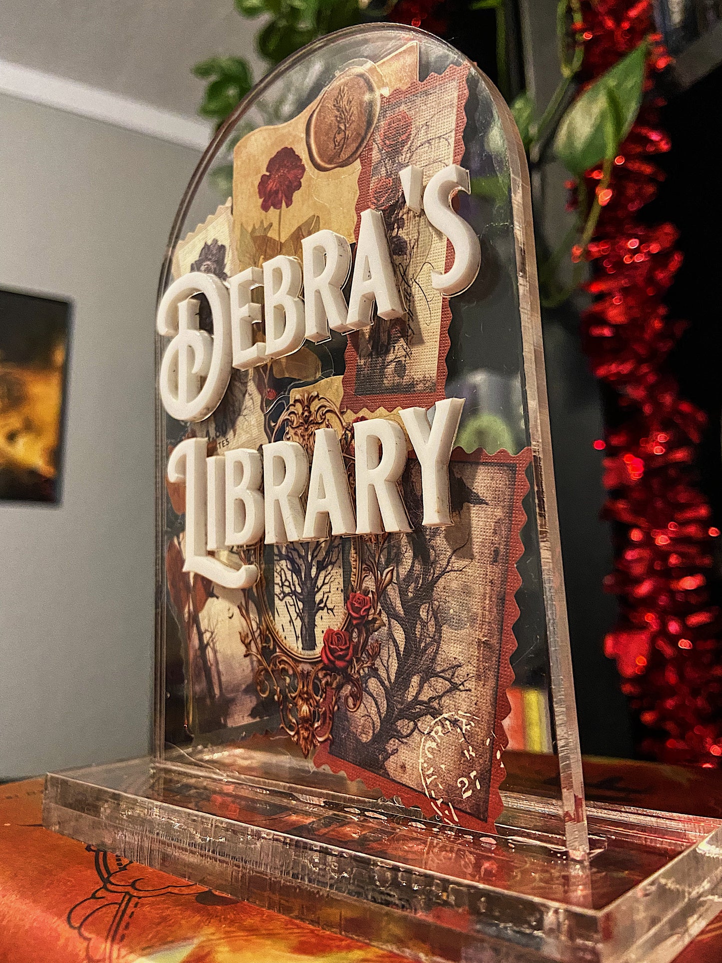 Clear Acrylic Gothic Dark Academia Themed Custom Library Sign