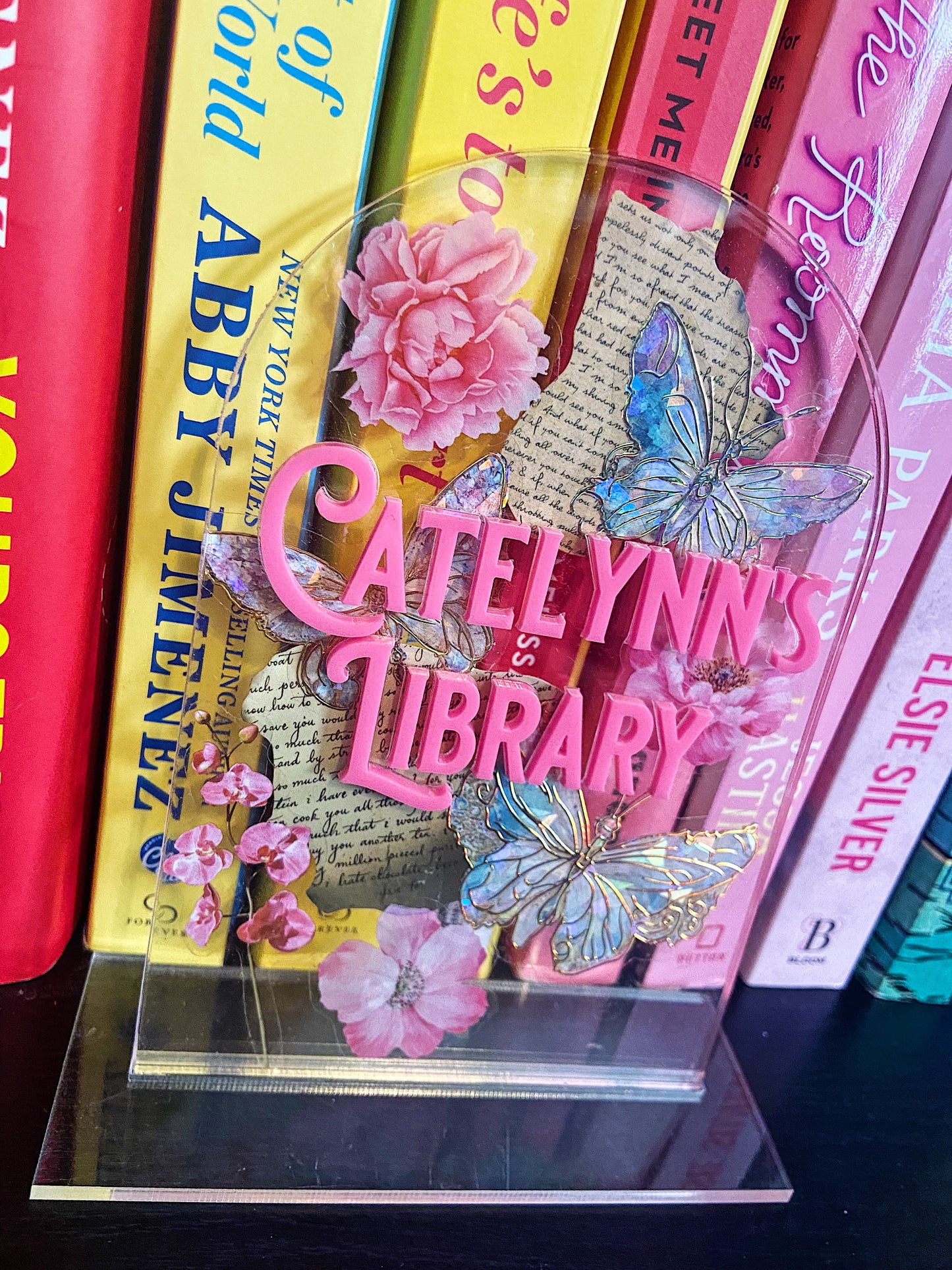 Custom Butterfly Floral Acrylic Bookshelf Sign, Desk Sitter
