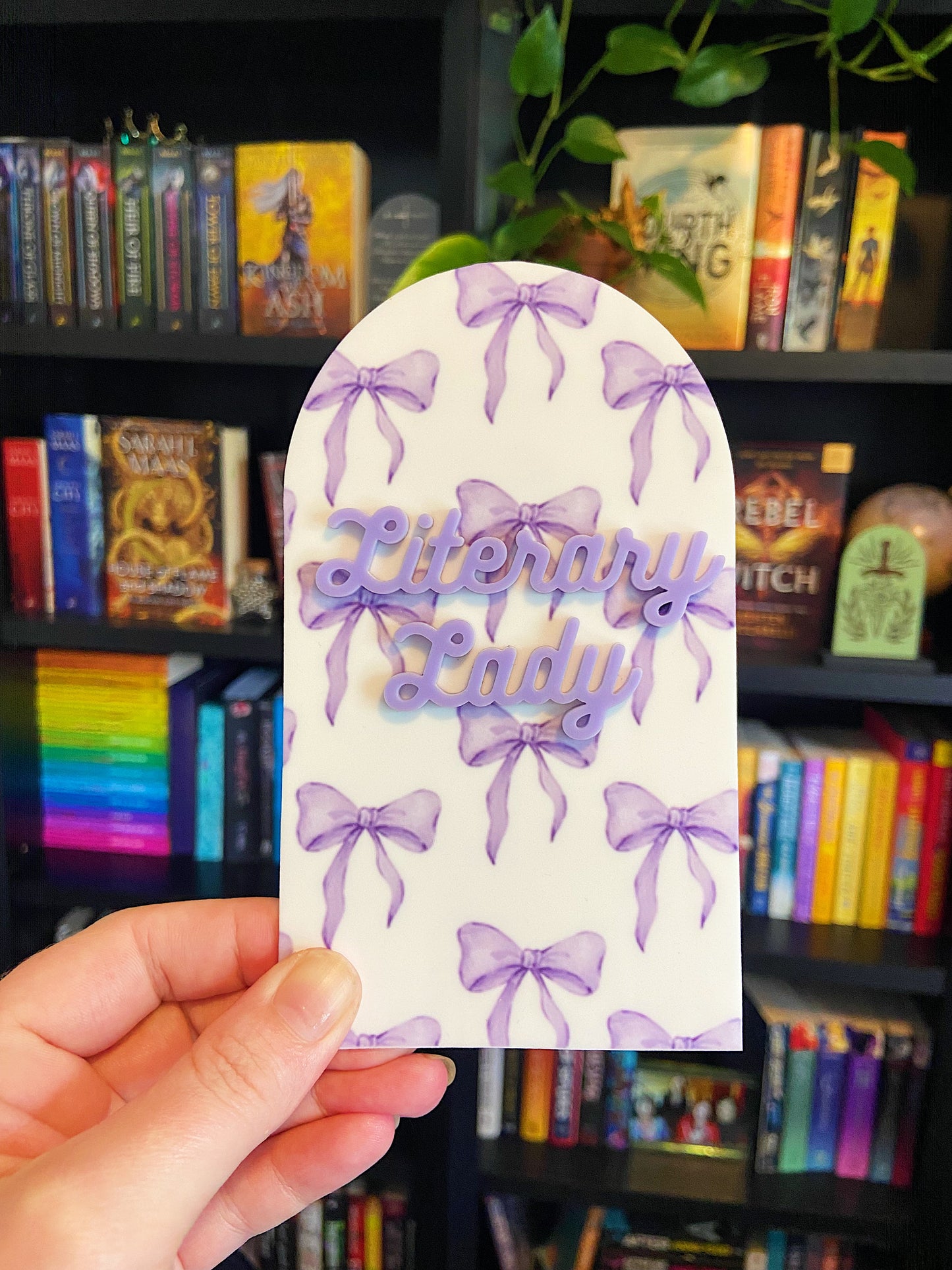 Purple Bow Themed Bookshelf Sign - Customizable