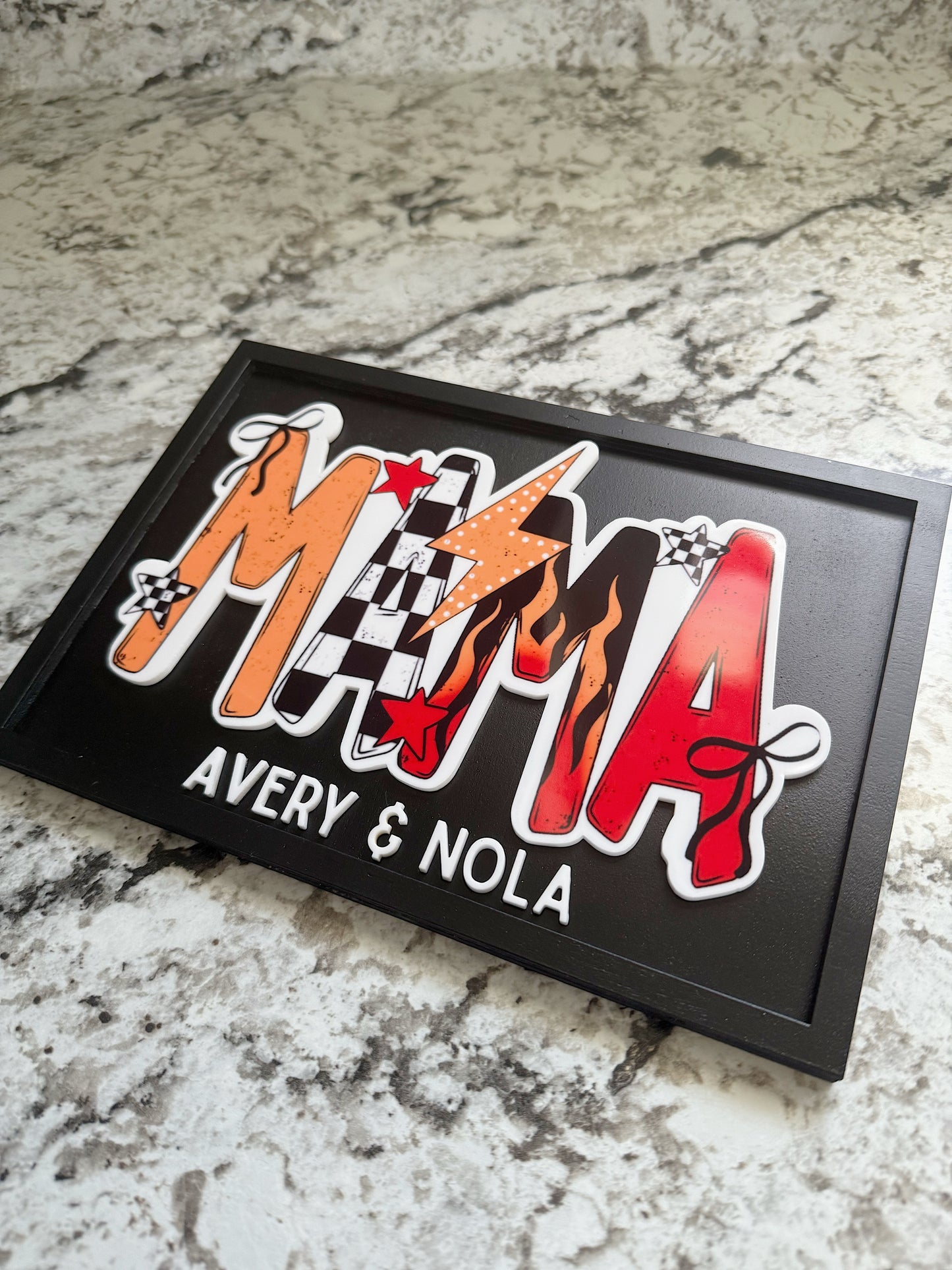 MAMA Flame & Checker Sign - Customized with kids names