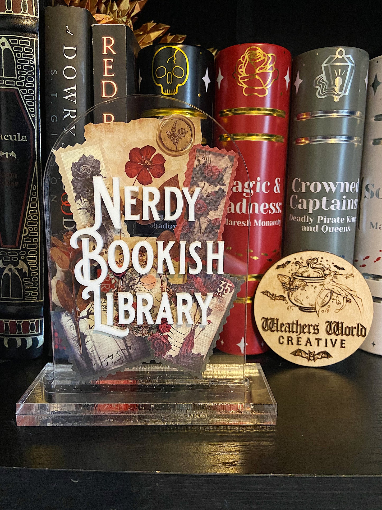Clear Acrylic Gothic Dark Academia Themed Custom Library Sign