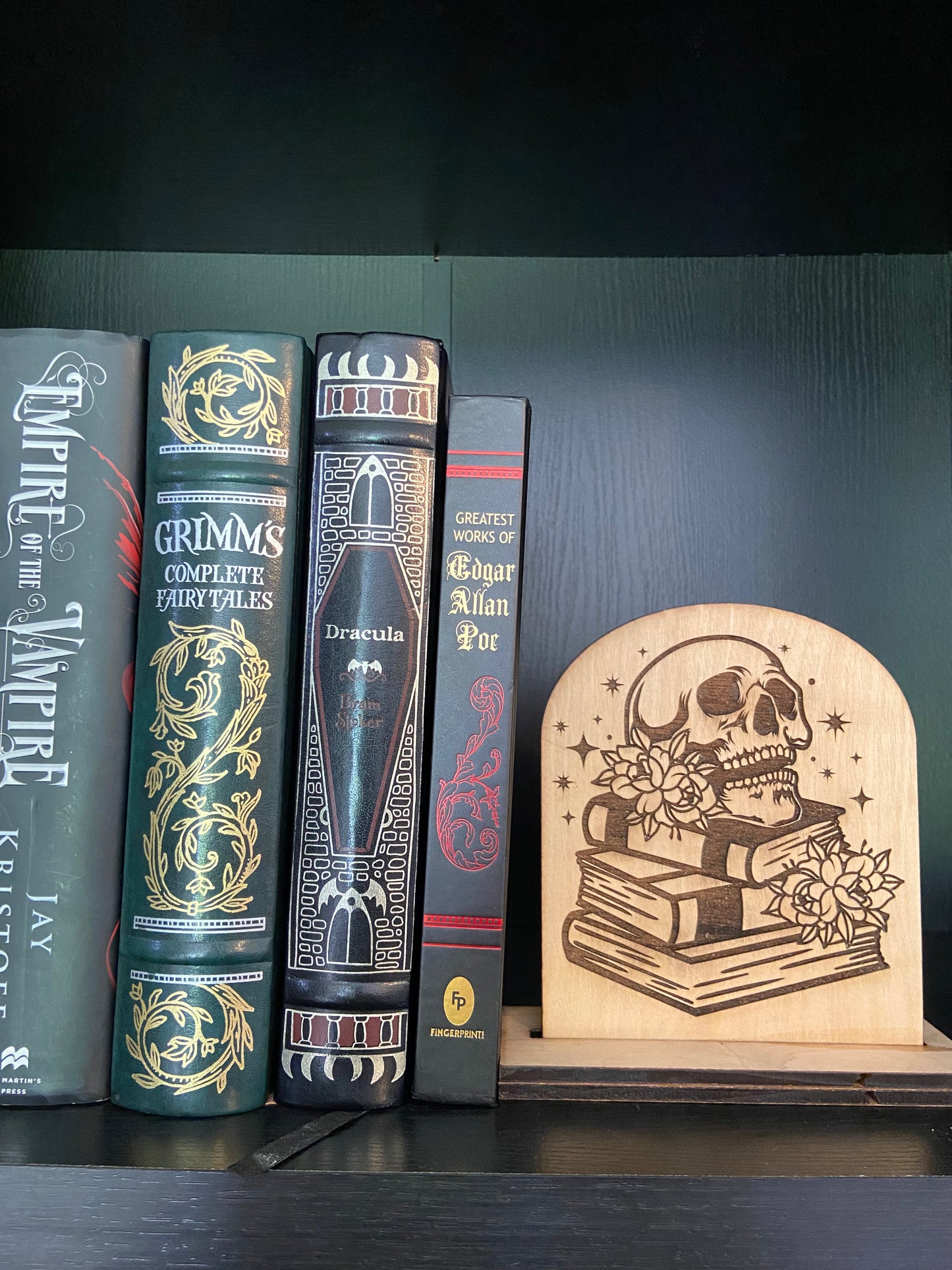Bookshelf Sign, Library Sign - Ombré Skull and book stack