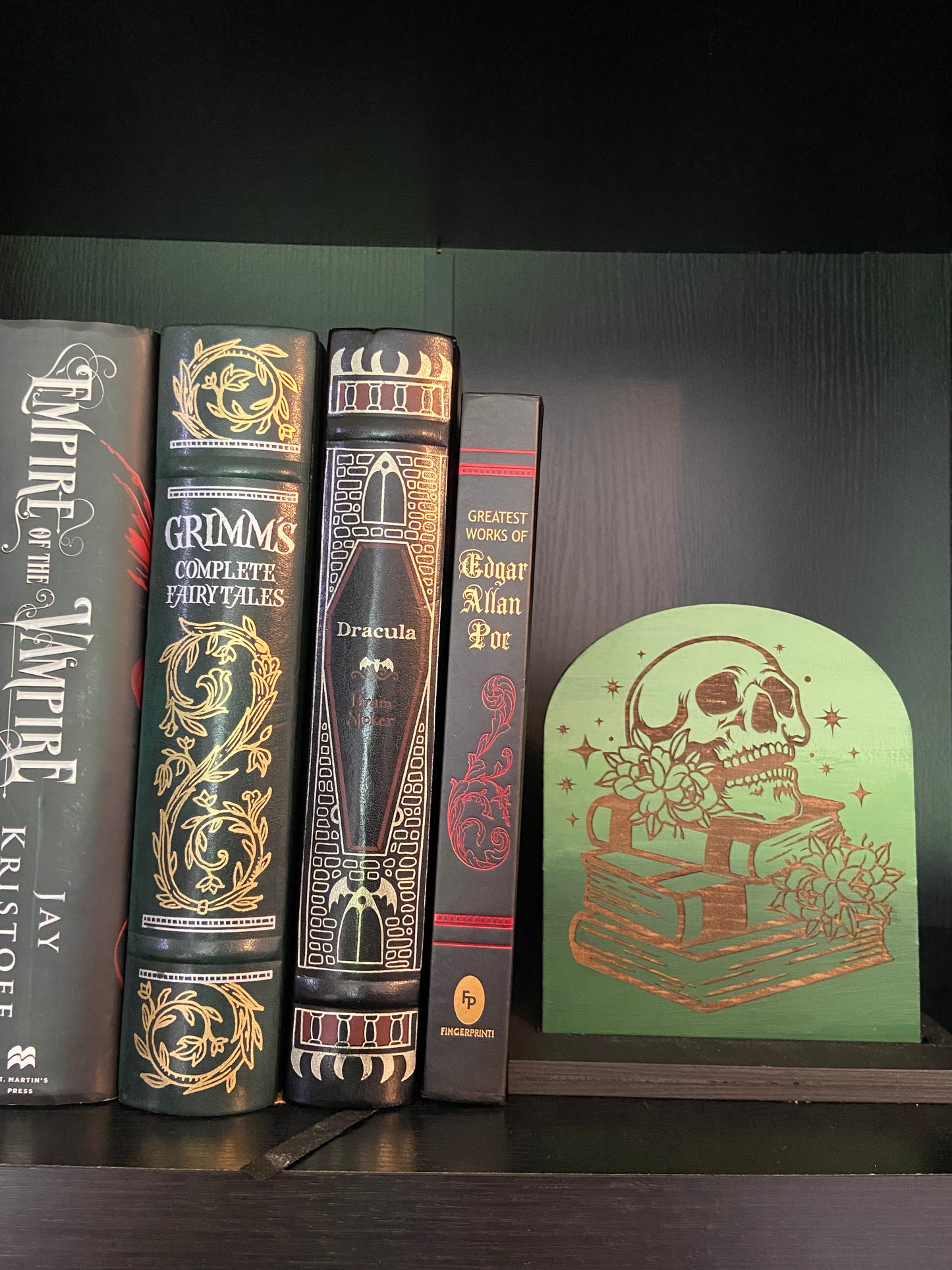 Bookshelf Sign, Library Sign - Ombré Skull and book stack