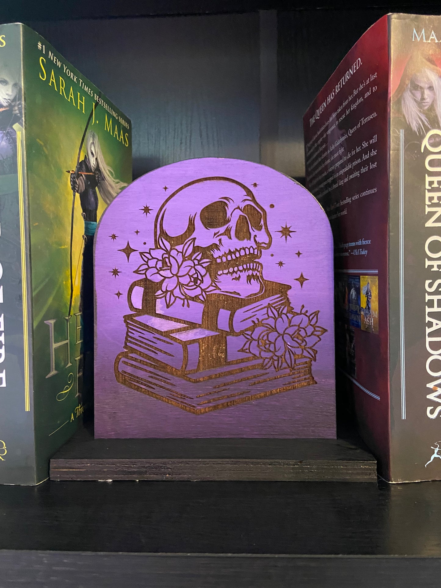 Bookshelf Sign, Library Sign - Ombré Skull and book stack