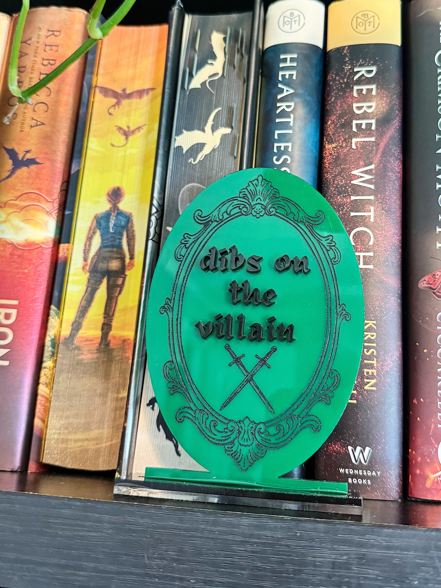 Dibs on the Villain - Engraved Swords bookshelf sign