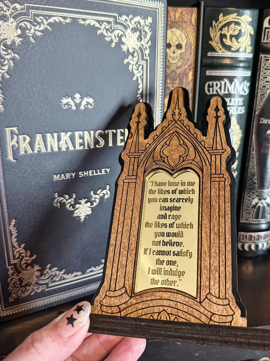 Gothic style bookshelf sign with quote - gold mirror acrylic