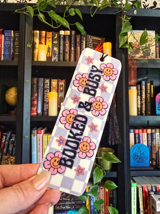 Checkered Booked & Busy Acrylic Bookmark