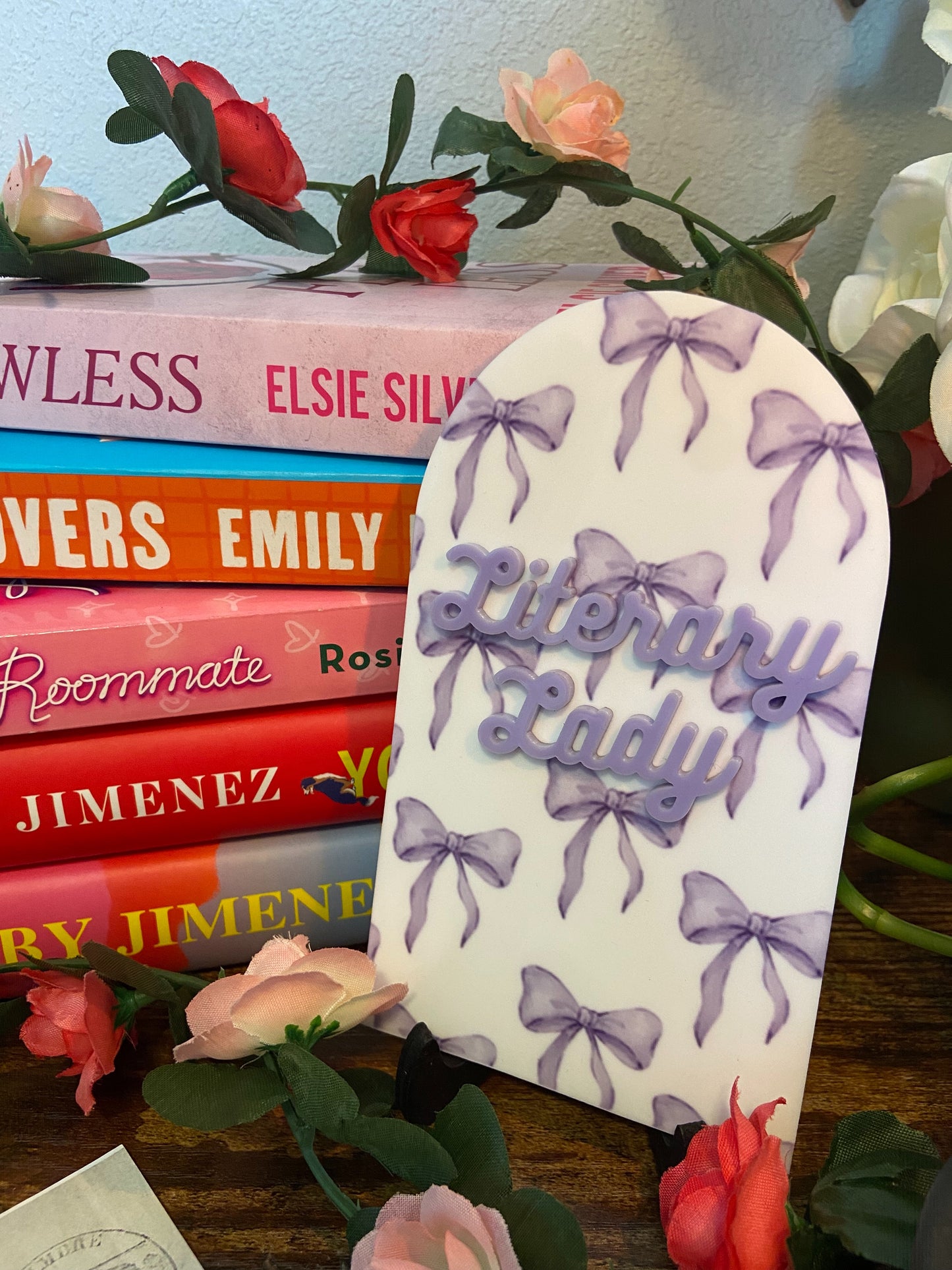 Purple Bow Themed Bookshelf Sign - Customizable