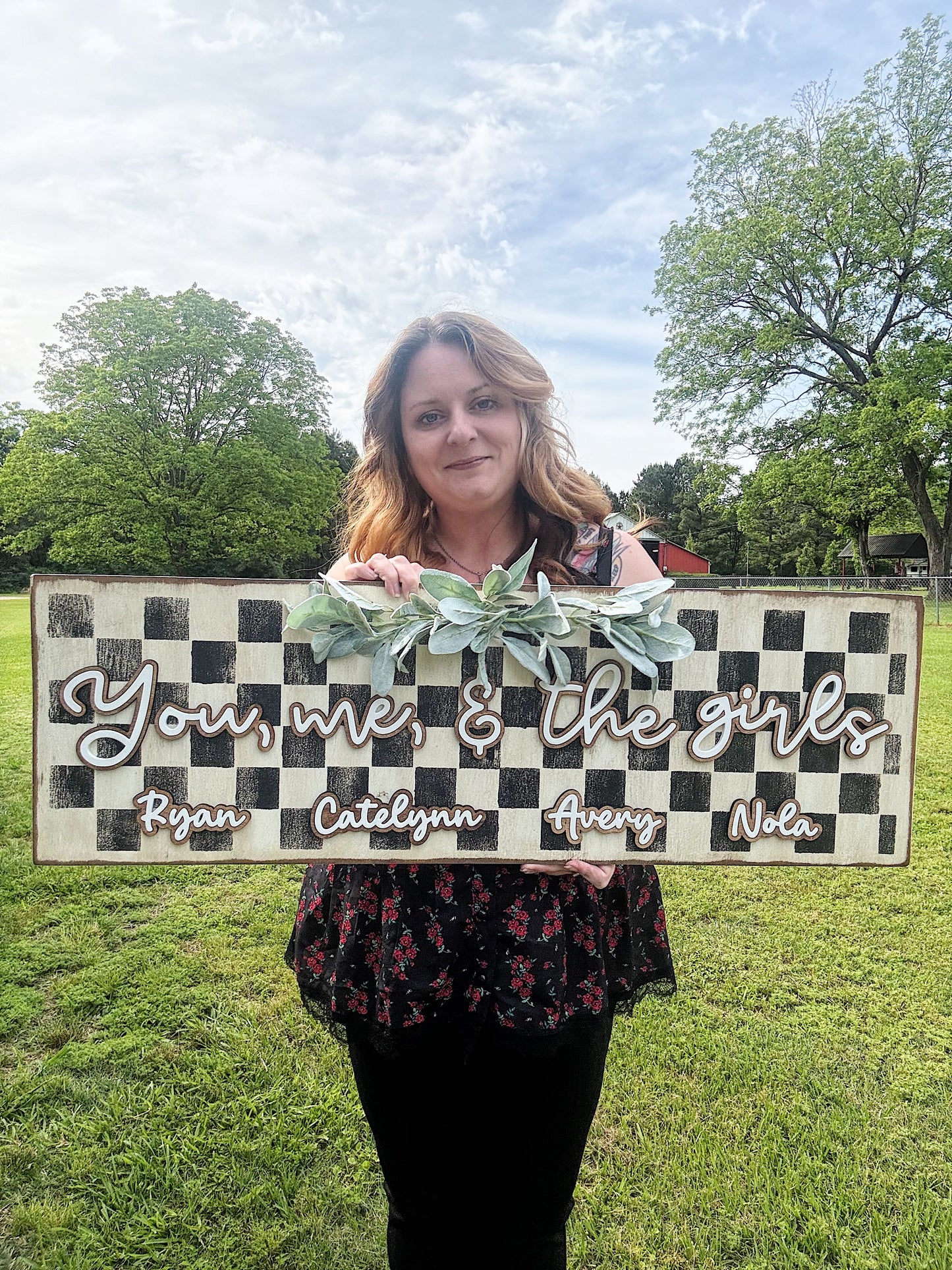 “You, me, and the kids” custom wood sign - Checker or Cow Print