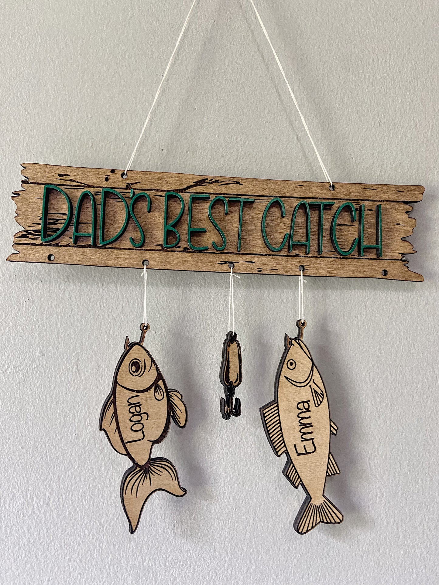Dad's Best Catch - Fishing Themed Sign with Custom Names on Fish