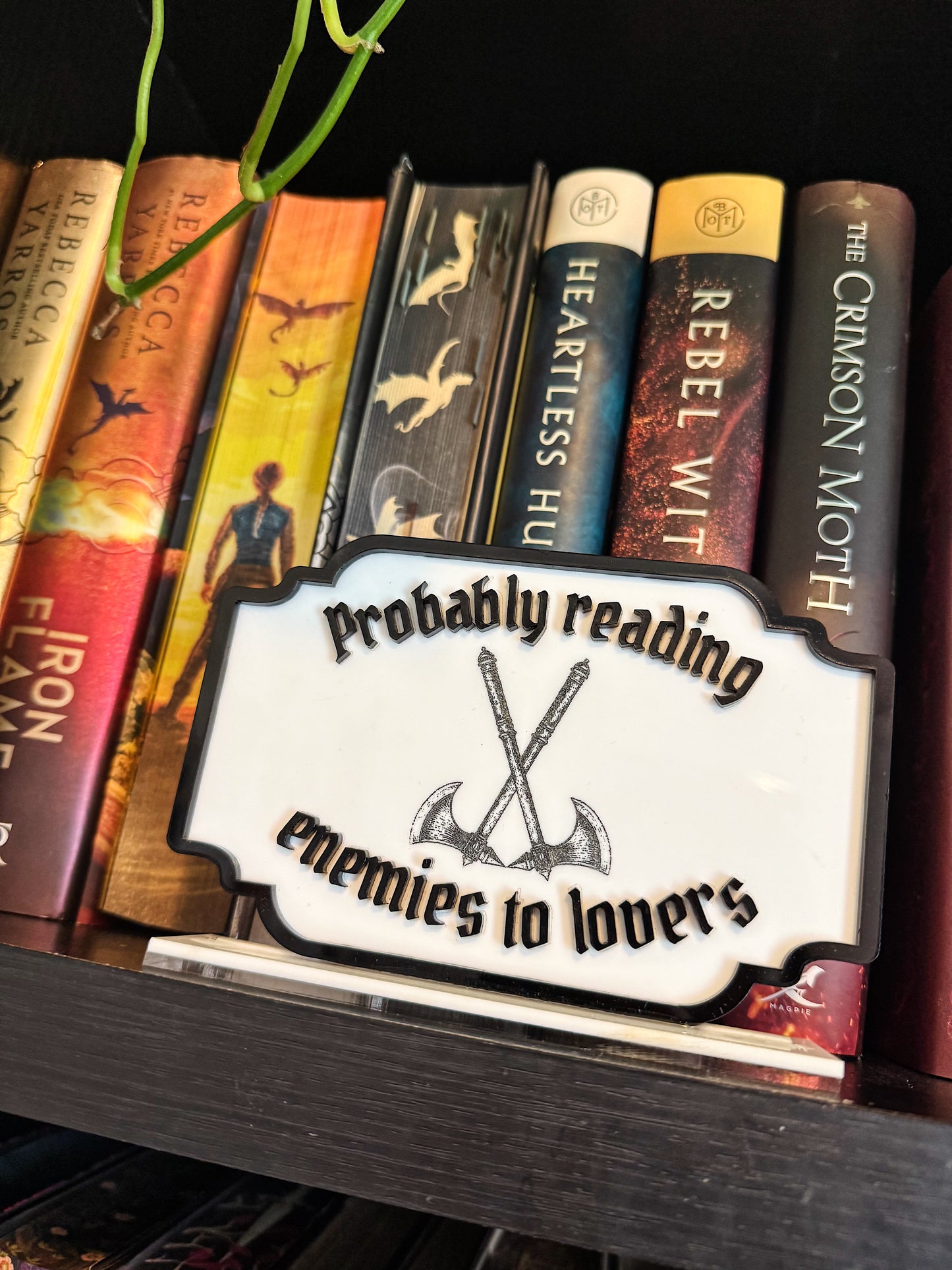 Probably reading enemies to lovers  - Engraved Axes bookshelf sign (customizable text option)