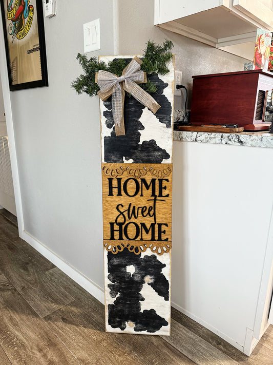 Distressed Cow Print Door Leaner