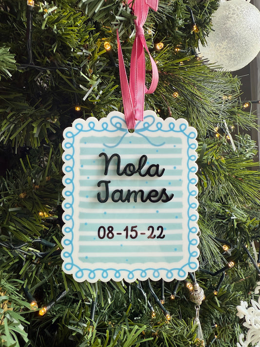 Custom Cut Acrylic Ornament - Name and Birthday