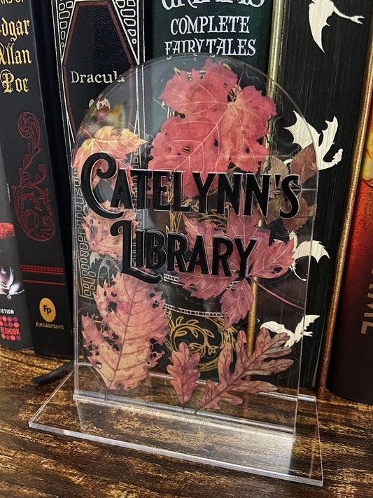 Fall Leaves Themed Bookshelf Sign with Custom Option