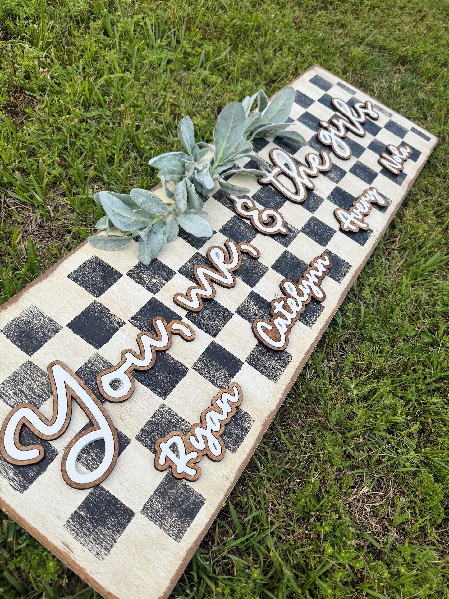 “You, me, and the kids” custom wood sign - Checker or Cow Print