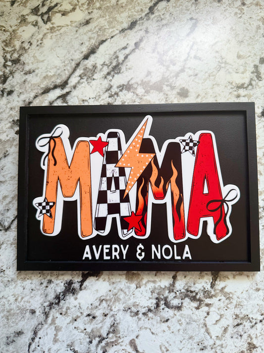 MAMA Flame & Checker Sign - Customized with kids names
