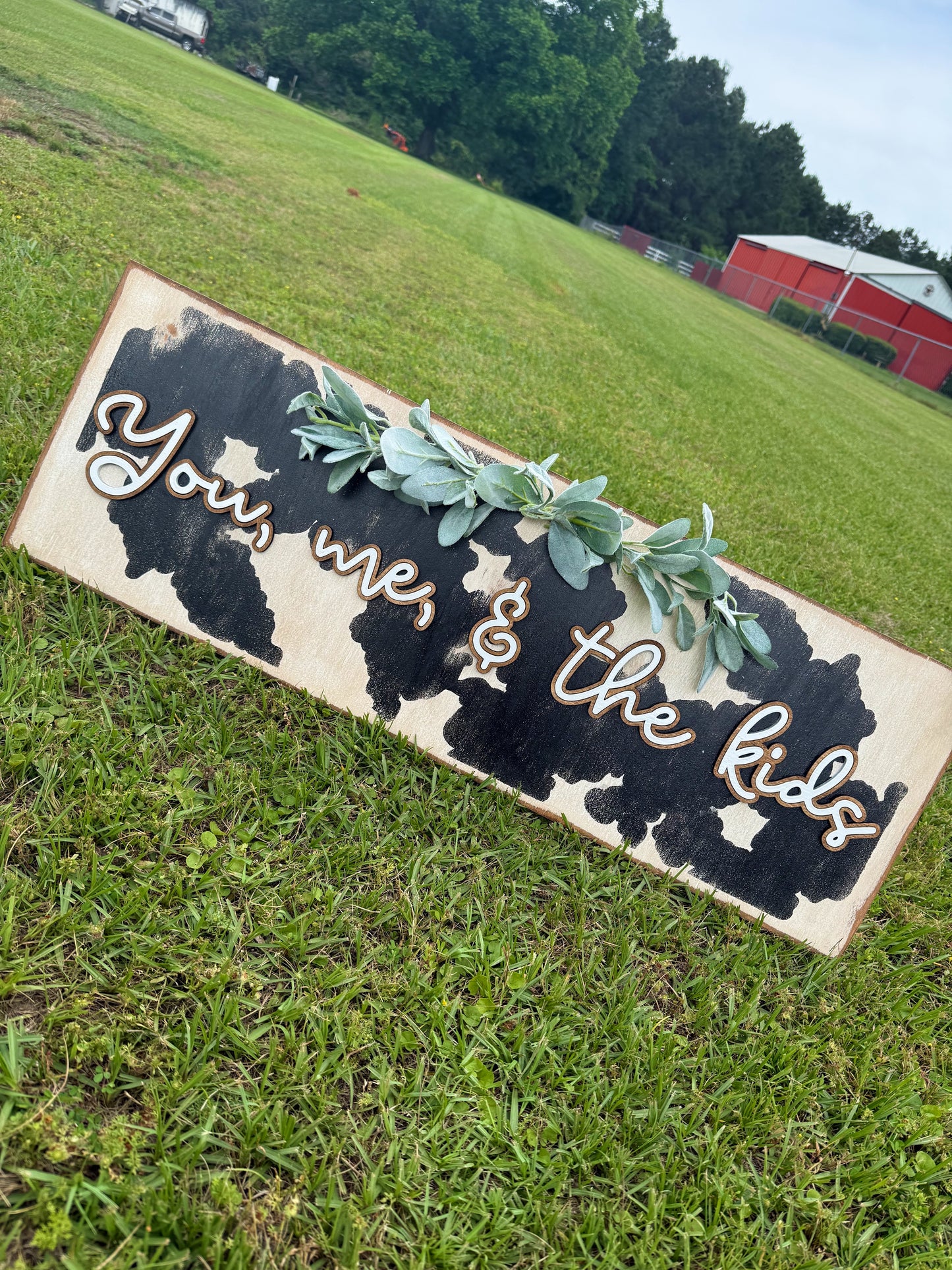 “You, me, and the kids” custom wood sign - Checker or Cow Print