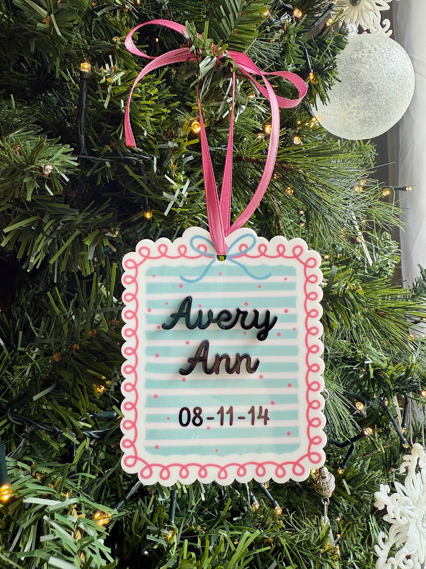 Custom Cut Acrylic Ornament - Name and Birthday