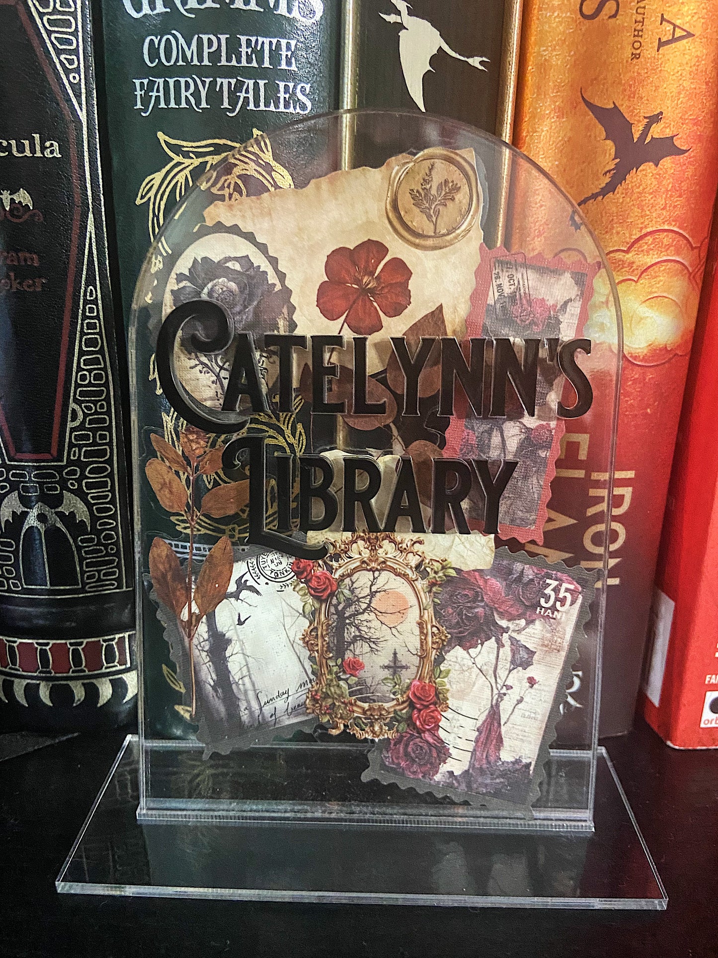 Clear Acrylic Gothic Dark Academia Themed Custom Library Sign