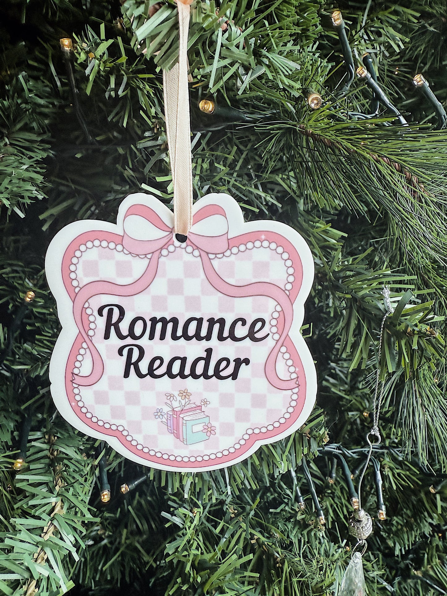 Romance Reader Pink Bow Ornament - Or customize with YOUR NAME