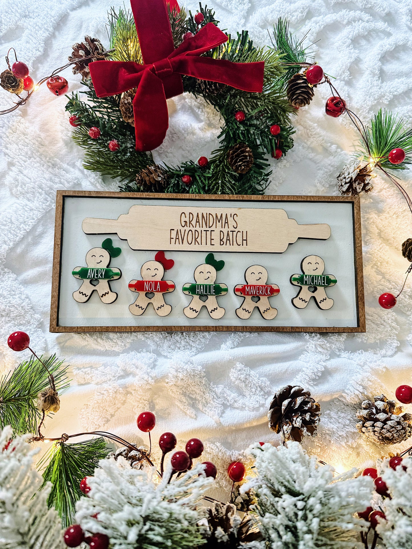 Custom Grandmas Favorite Batch - Gingerbread Men Themed Christmas Gift - Sign for Grandma, Mawmaw, Nonna, etc.