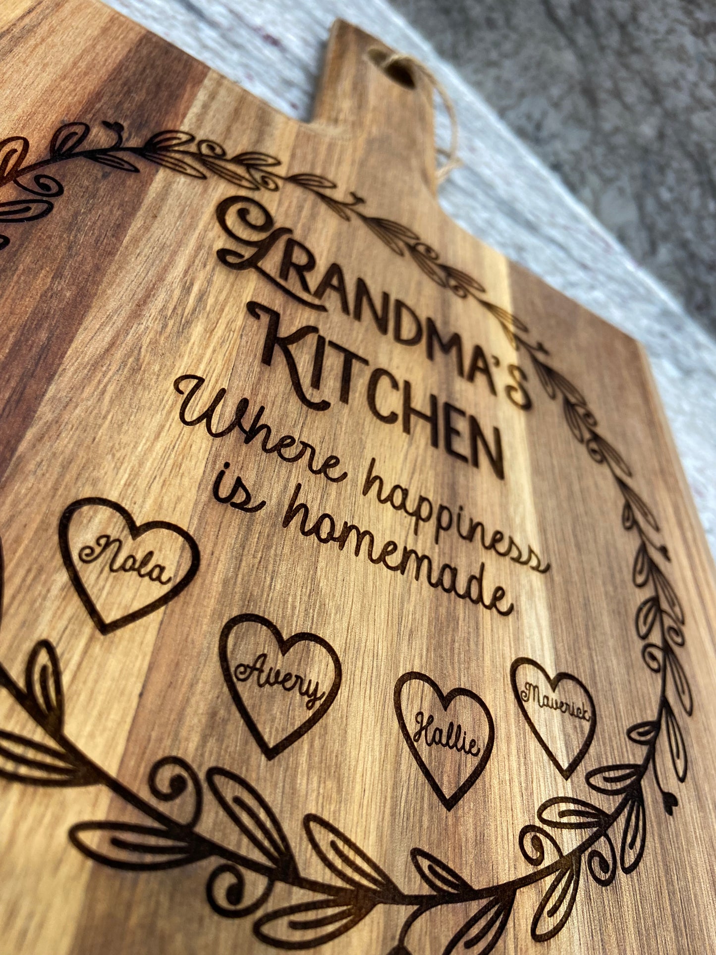 Engraved Acacia Cutting Board Custom - Grandma's Kitchen