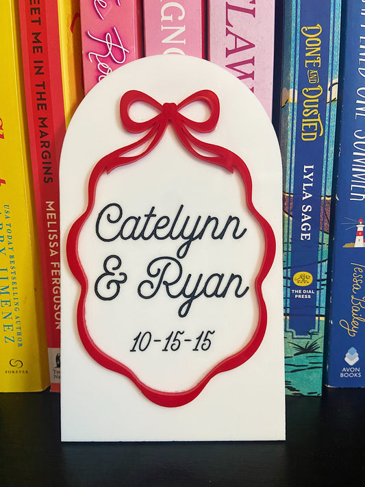 PRE-ORDER** Bow Themed Custom Acrylic Bookshelf Sign, Desk Sitter - Will ship by 2/7/25