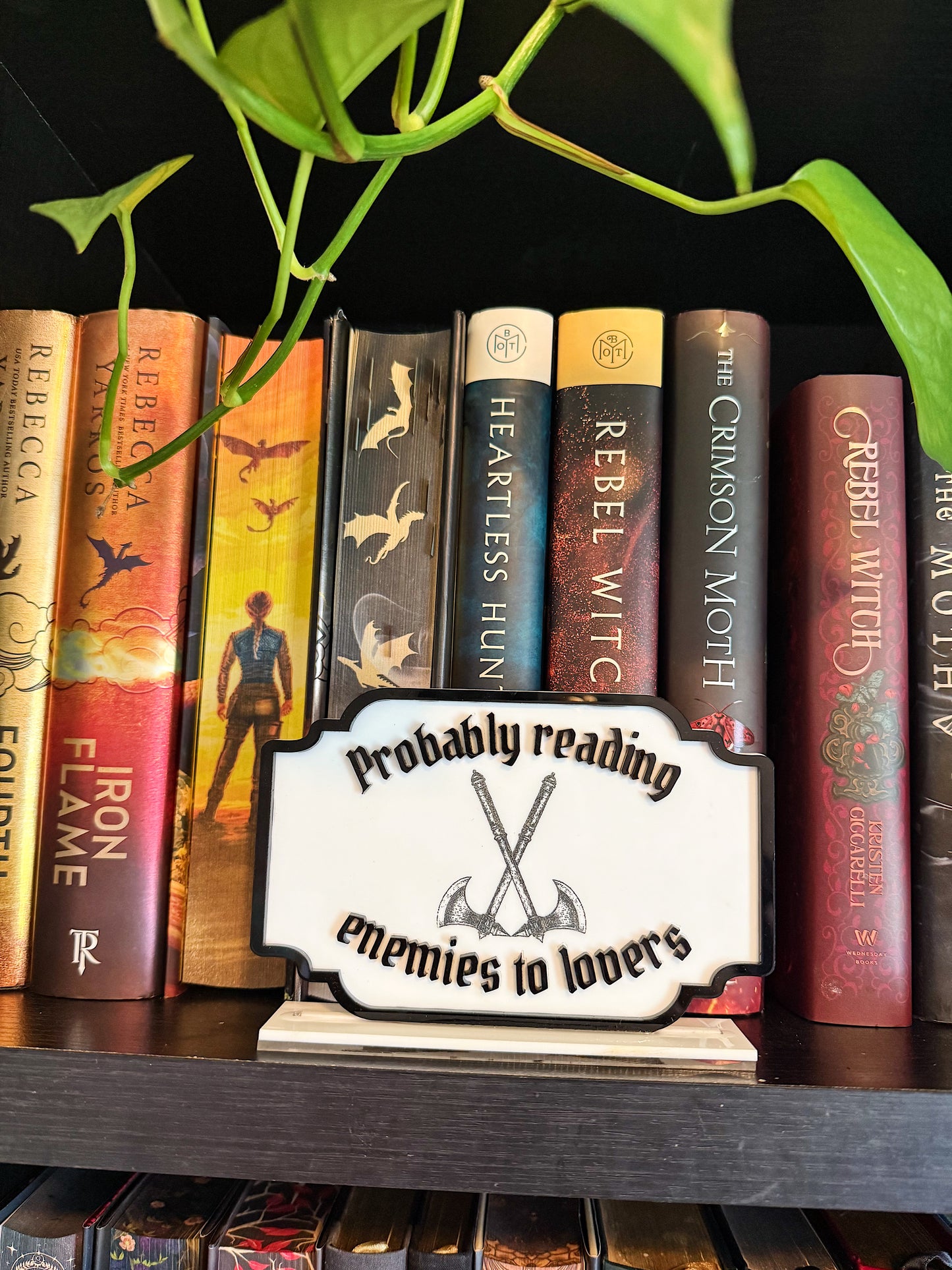Probably reading enemies to lovers  - Engraved Axes bookshelf sign (customizable text option)