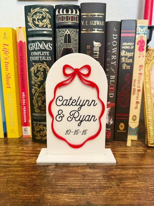 Bow Themed Custom Acrylic Bookshelf Sign, Desk Sitter