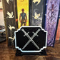 Crossed Sword Bookshelf Sign