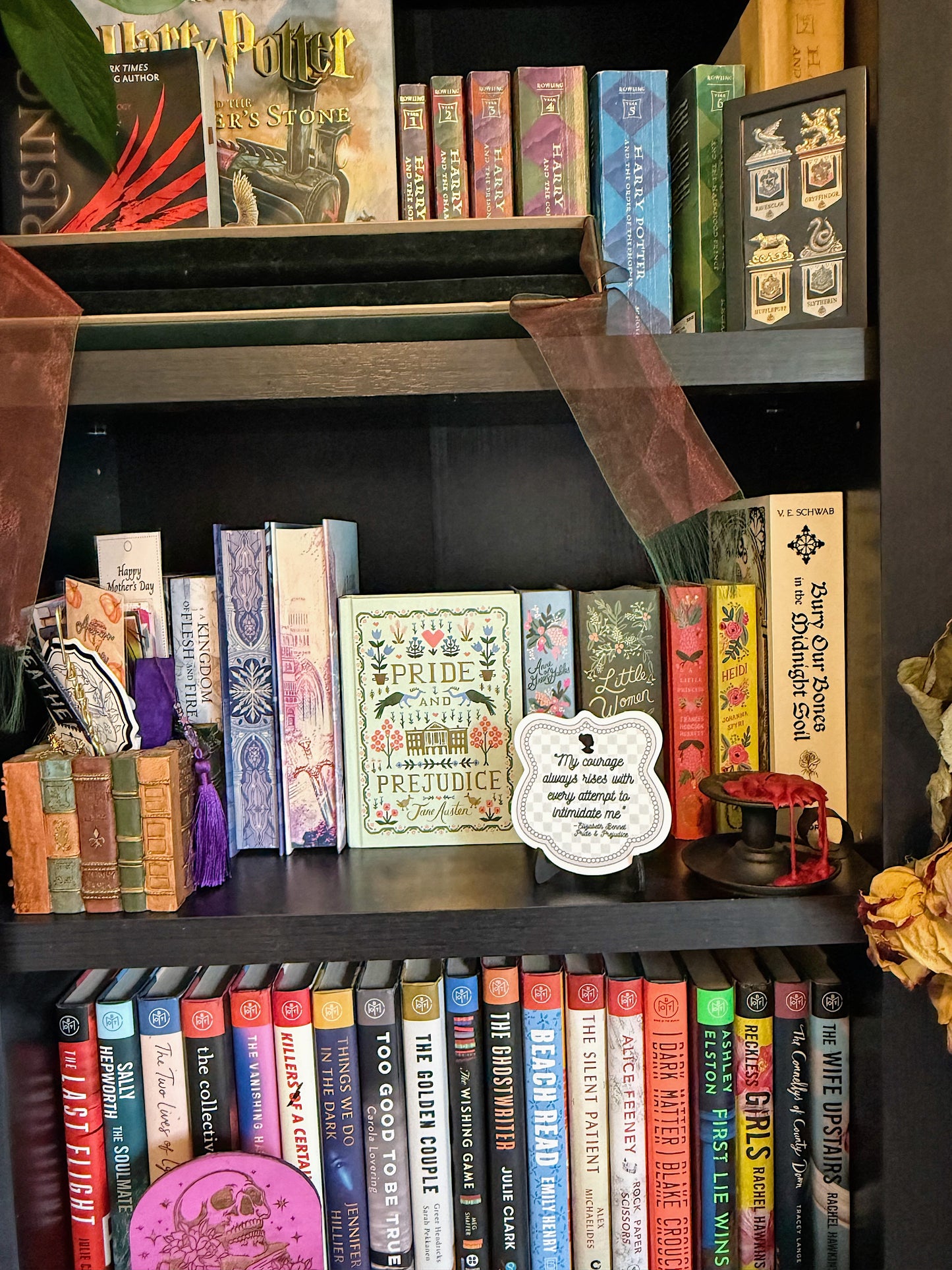 “My courage always rises” Pride & Prejudice Quote Bookshelf Sign