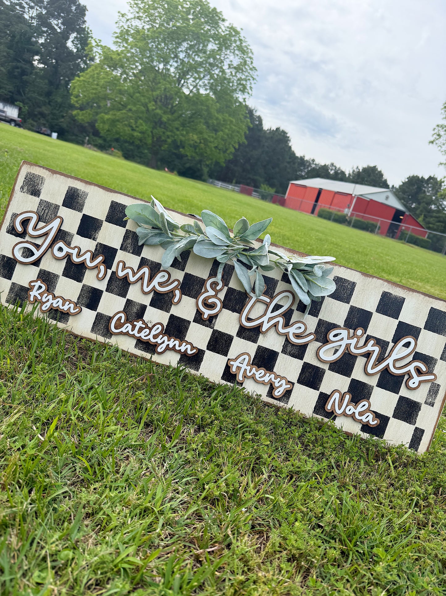 “You, me, and the kids” custom wood sign - Checker or Cow Print