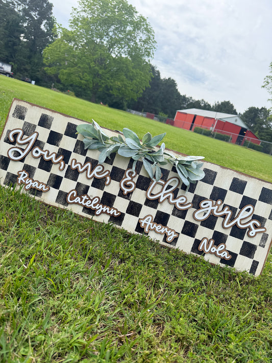 “You, me, and the kids” custom wood sign