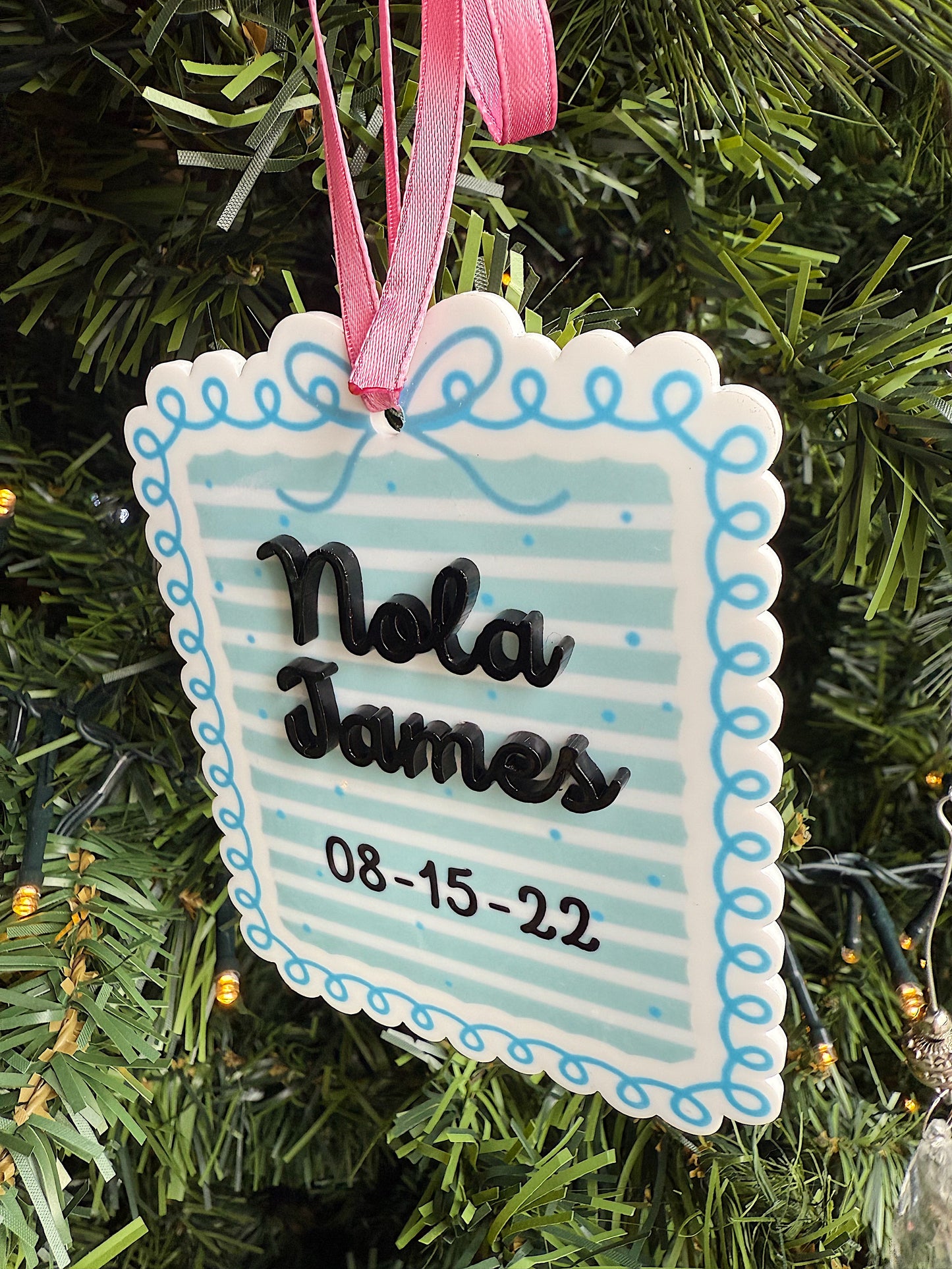 Custom Cut Acrylic Ornament - Name and Birthday