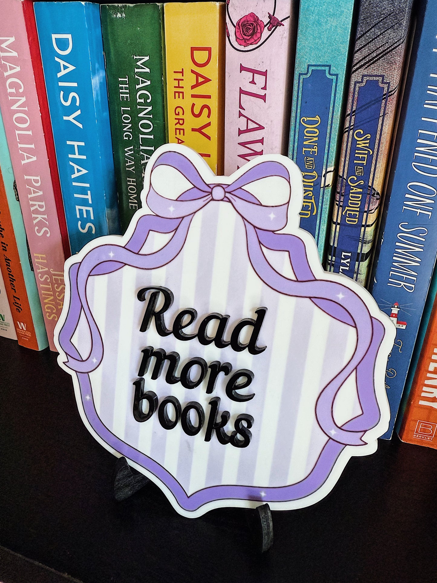 Purple Bow Customizable Bookshelf Plaque, Bookshelf Sign