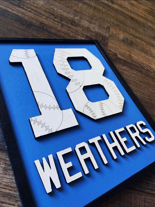 Baseball Themed Sign - Sports Jersey Name & Number Sign (Custom)