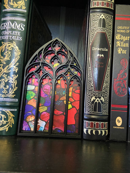 Gothic Cathedral, Stained Glass Window Bookshelf Decor, Bookshelf Accent